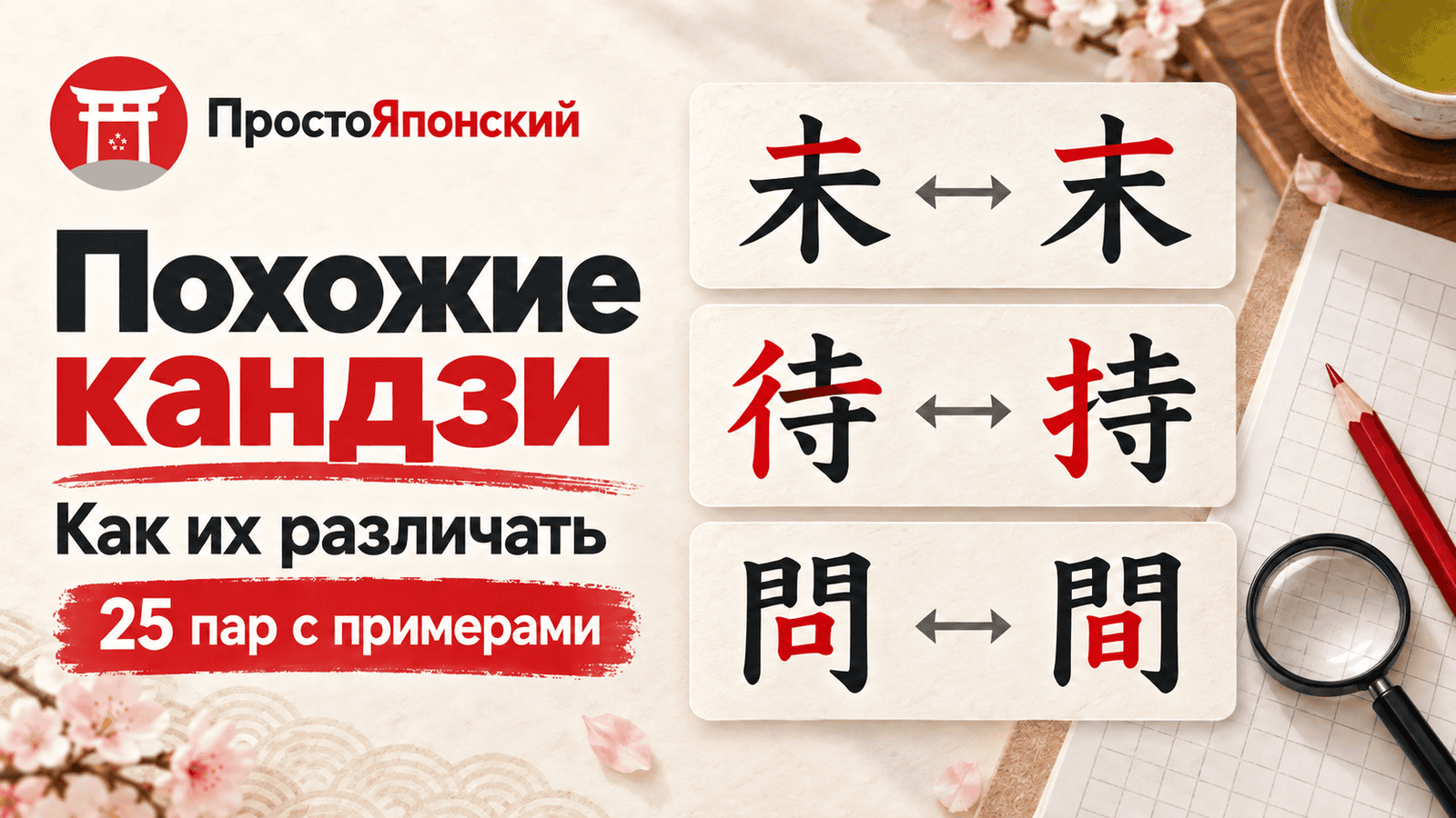 Похожие кандзи и как их различать: 25 пар с примерами